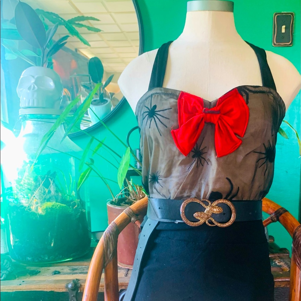 Black Sheer Spider Bow Halter